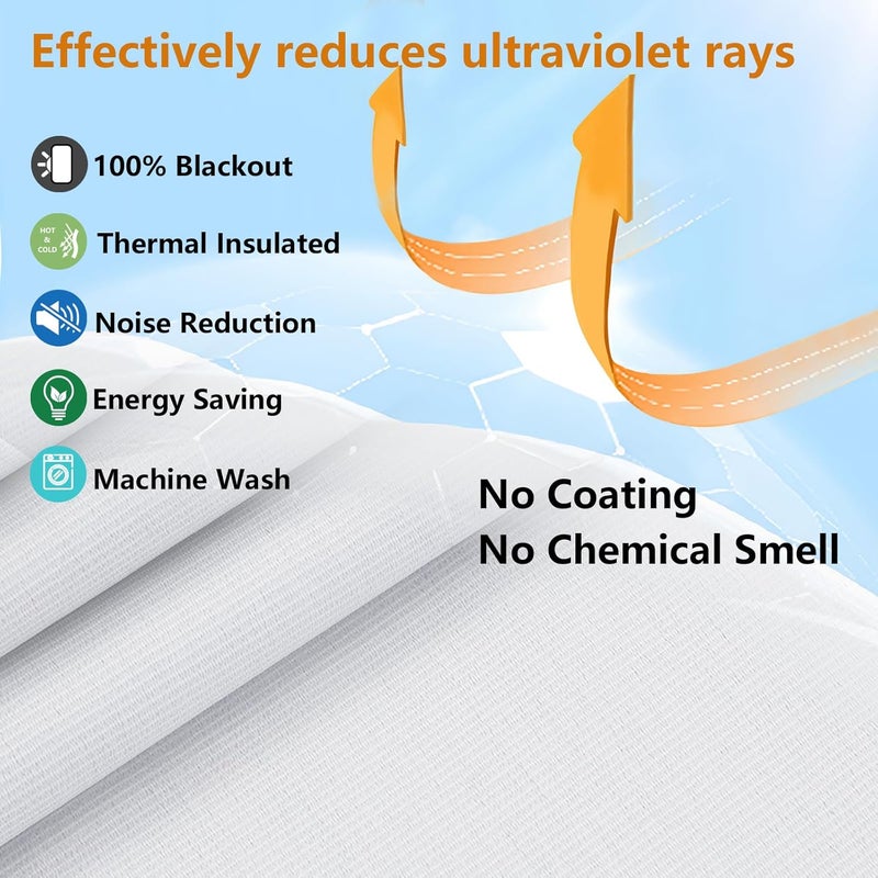 SimpleBrand 100% Blackout Greyish White Curtain Liner for Small Window, 100% Darkening Thermal Insulated Blackout Liners for 63 Inch Curtains, 2 Liners Per Set with 18 Pieces Rings, Each 50" W x 58" L - Image 2
